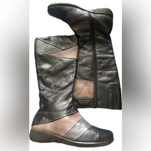 Pikolinos Size 6.5 / 37 Black and Brown Leather Patchwork Knee-High Boots.